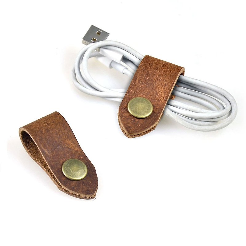 "U6-jp6" Handmade leather, earphone cord reel, cord reel, hub, universal cord reel, wedding accessories / sold separately - อื่นๆ - หนังแท้ 