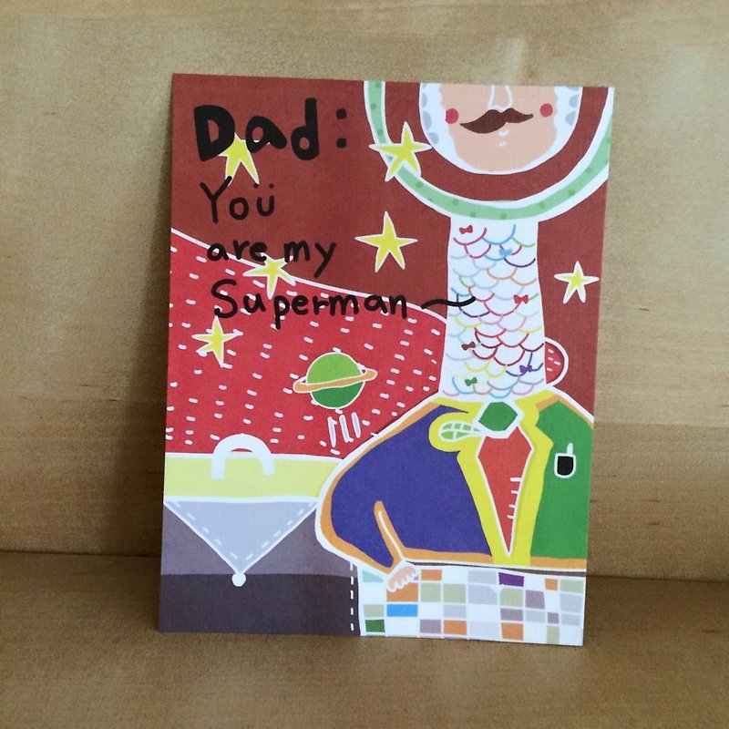 Father's Day postcard [ Dad You are my Superman ] - การ์ด/โปสการ์ด - กระดาษ สีแดง