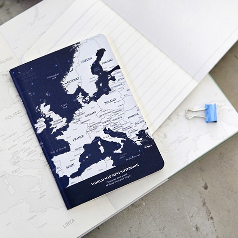 Dessin x indigo- world map mini-notebook - dark blue, IDG05115 - Notebooks & Journals - Paper Blue