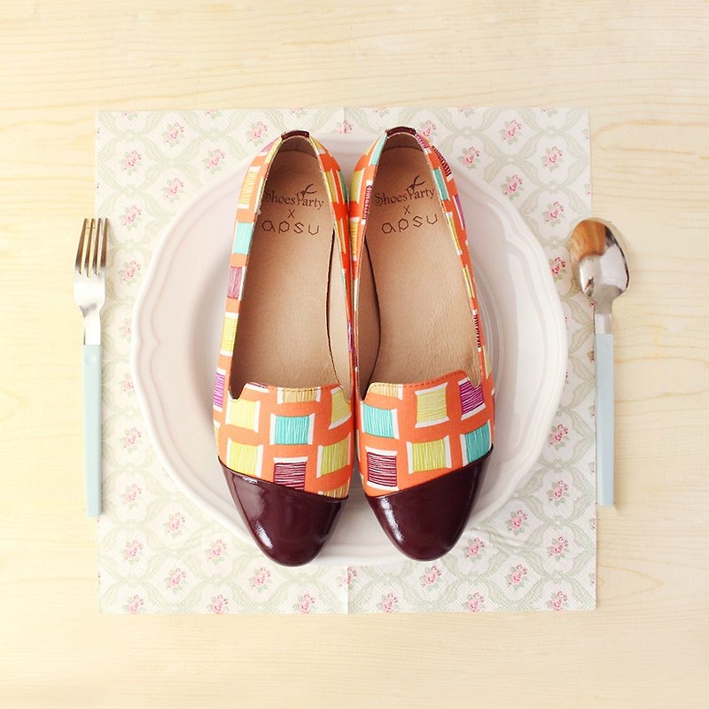 [26.0 Spot] Papaya Silver Silk Roll Slanting Ou Beira / Handmade / M2-15334F - รองเท้าลำลองผู้หญิง - วัสดุอื่นๆ สีส้ม