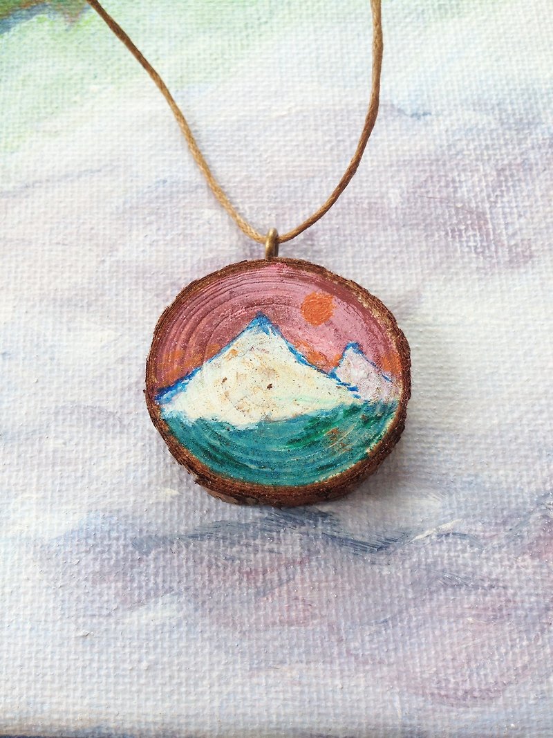 Small heart painted | wood and mountains | painted | necklaces | Christmas | Gifts - สร้อยคอ - ไม้ สีส้ม