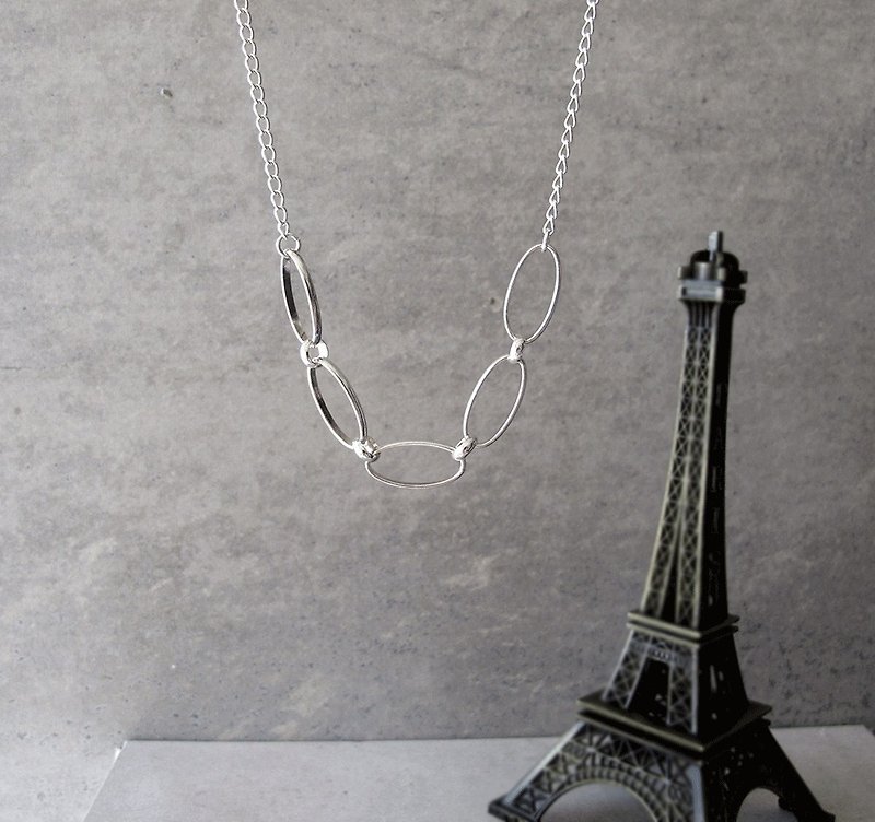 Stitch Necklace - Tube Size Oval Ring - 20吋 925 Sterling Silver Long Necklace - สร้อยคอยาว - เงินแท้ ขาว