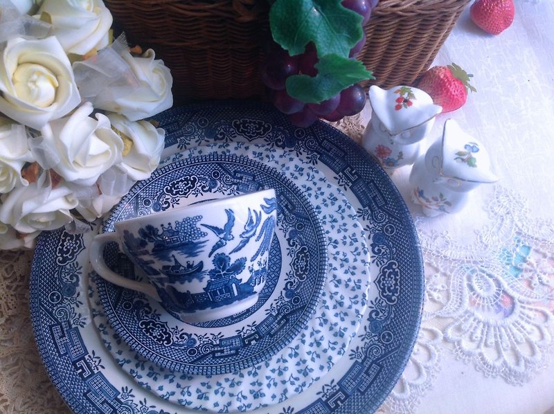 ♥ ♥ Annie mad England Antiquities Rustic Style Real old willow porcelain antique flower cup mugs two groups - Small Plates & Saucers - Other Materials Blue