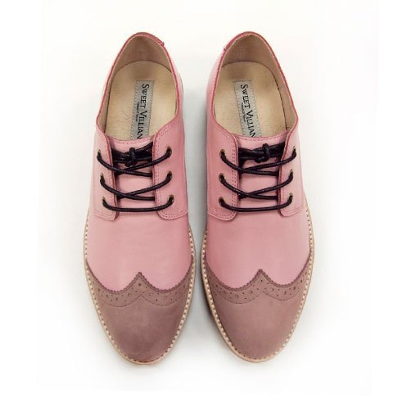 Sweet Villians 布洛克翼紋德比牛皮厚底鞋W1041，櫻花粉 - Women's Casual Shoes - Genuine Leather Pink