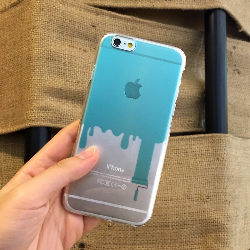 香港原創設計 湖水綠色趣味油漆在牆上 iPhone X,  iPhone 8,  iPhone 8 Plus, iPhone 7, iPhone 7 Plus, iphone 6/6S , iphone 6/6S PLUS, Samsung Galaxy Note 7 透明手機殼 - 手機殼/手機套 - 塑膠 藍色