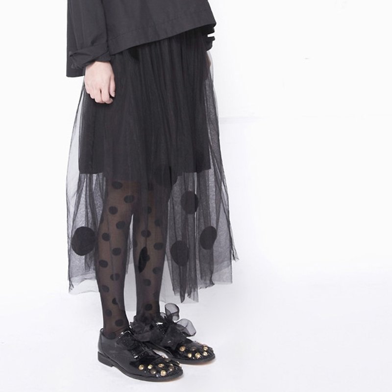 Night Elf dot yarn bust skirt - imakokoni - Skirts - Cotton & Hemp Black