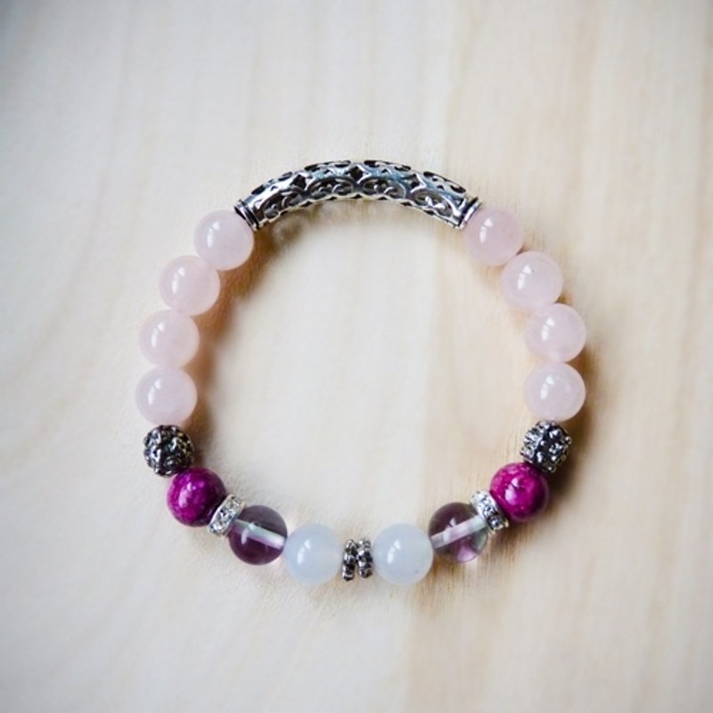 [Color] ❖FANG❖ folk Moonstone Rose Quartz fluorite bracelet - สร้อยข้อมือ - เครื่องเพชรพลอย สึชมพู