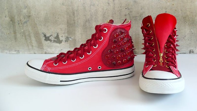 "CANCER popular laboratory" SUPER STAR-rock red (CONVERSE canvas shoes modified / shoes) - Women's Casual Shoes - Genuine Leather Red