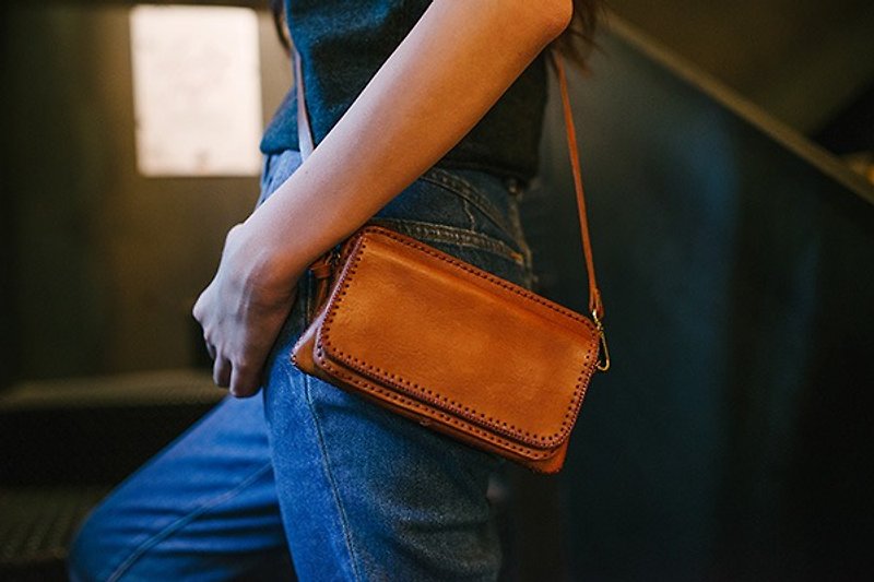 Baugette Bag-TAN - Messenger Bags & Sling Bags - Genuine Leather Orange