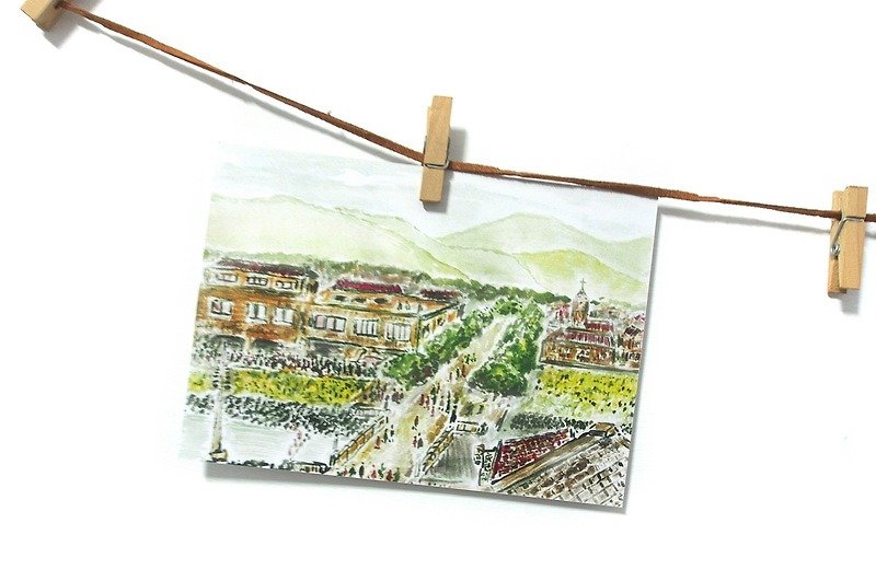 [Taiwan] Zhudong. The Zhongxing River in the early postwar period-hand-painted postcards - การ์ด/โปสการ์ด - กระดาษ สีกากี