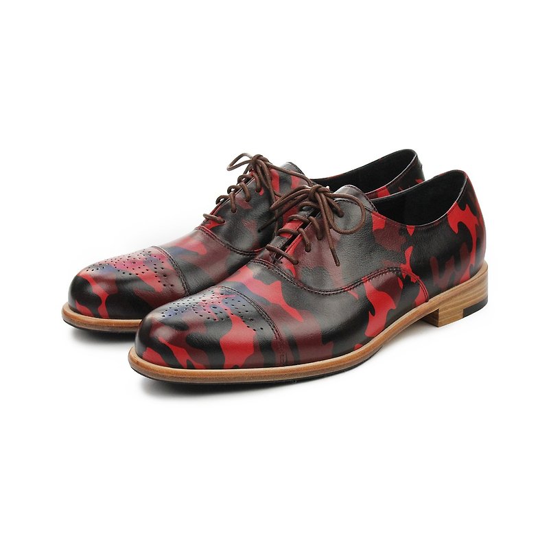 Oxford shoes Spurge Laurel M1124 Camo Burgundy - Men's Oxford Shoes - Genuine Leather Red