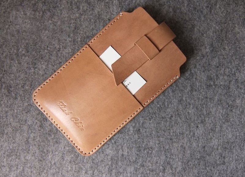 Handmade leather design leather phone sets of jumper type bags + card + wood color white lines iphone6 ​​plus - Other - Other Materials Multicolor