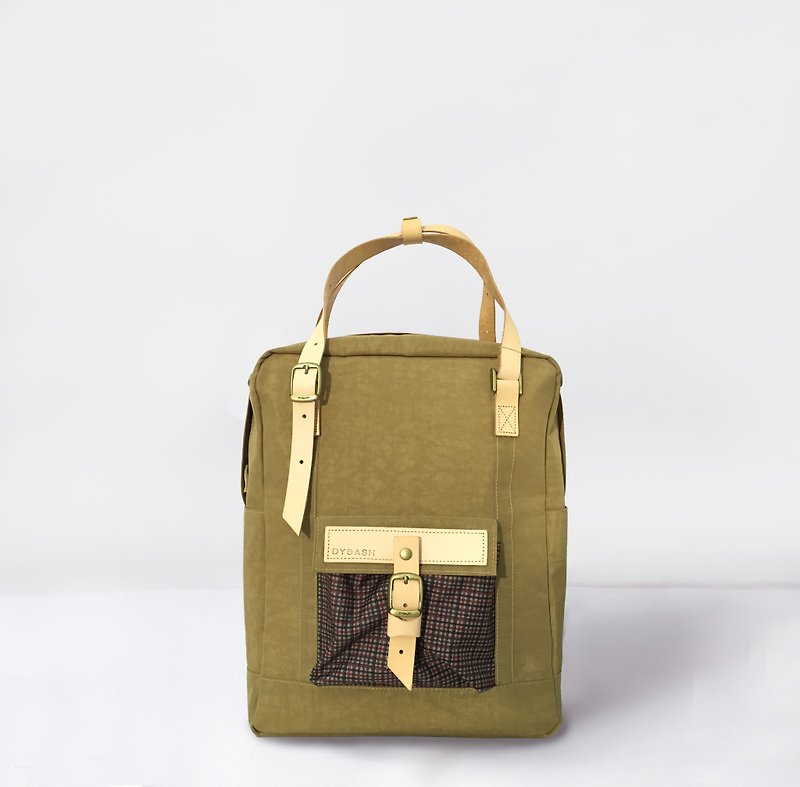 【ZeZe Bag】DYDASH x 3way/hand bag/shoulder bag/backpack/diaper bag/contrast color(Brown lattice) - Backpacks - Genuine Leather Multicolor