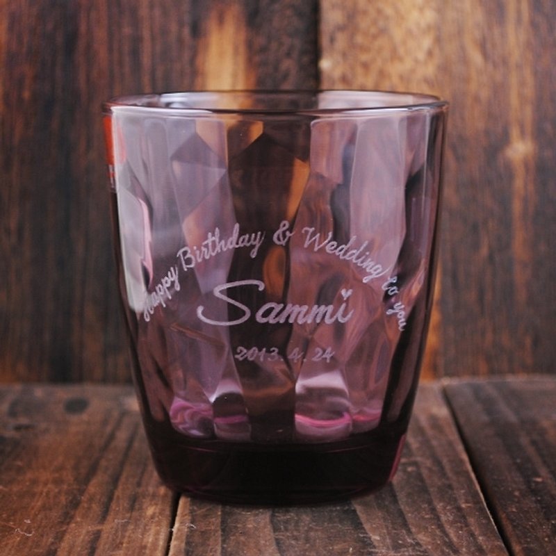 390cc【MSA夢幻鑽石杯】(紫色)浪漫鑽石杯 義大利彩鑽水杯設計師推廣單品雕刻入門款 - 酒杯/酒器 - 玻璃 紫色