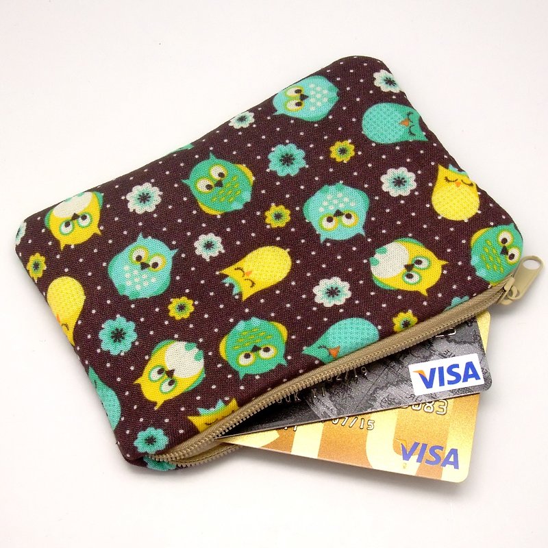 ジッパー財布、カードパック、キーケース、ヘッドフォンパッケージ、小さなオブジェクトパッケージ（リトルフクロウ）（ZS-129） - 小銭入れ - コットン・麻 グリーン