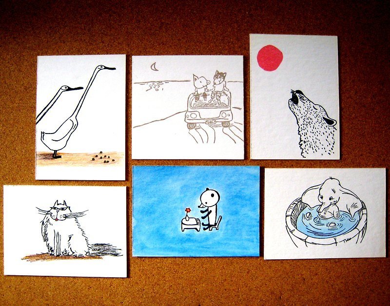 Handmade edition print - animal group postcards - การ์ด/โปสการ์ด - กระดาษ 
