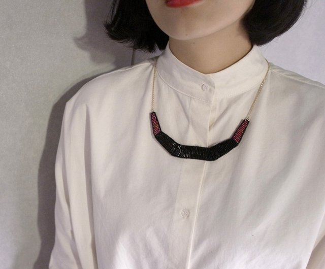 Geometric Embroidery Necklace / Black & Red - Shop SHAO Necklaces