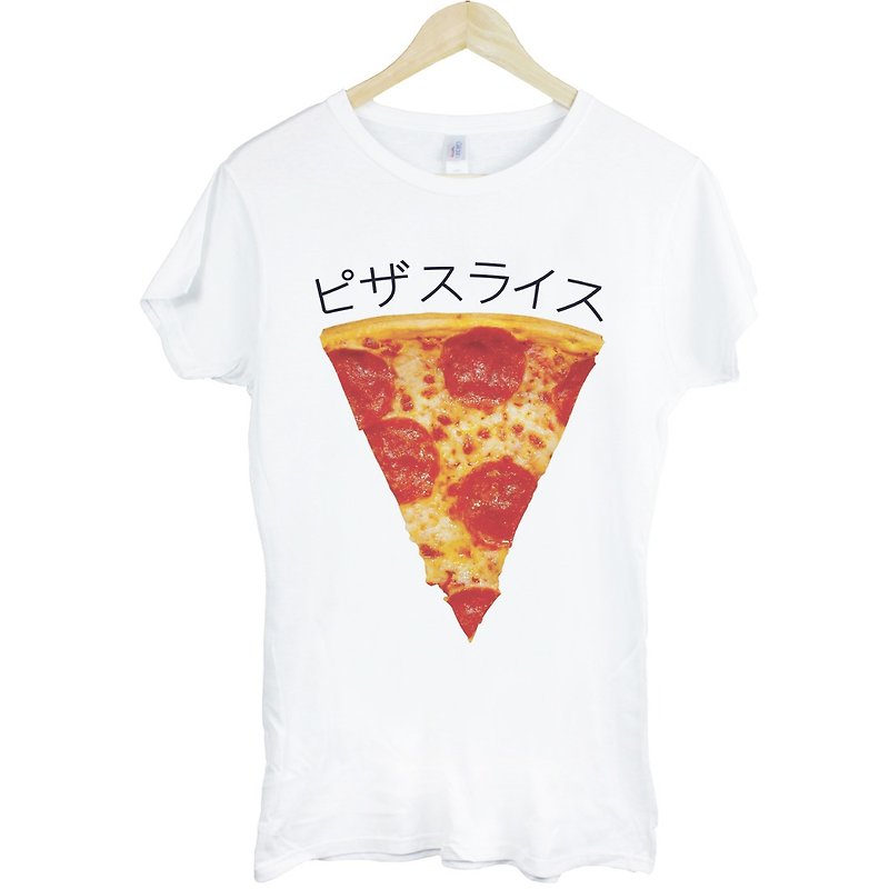 PIZZA SLICE-Japanese short-sleeved T-shirt for girls - เสื้อยืดผู้หญิง - กระดาษ ขาว