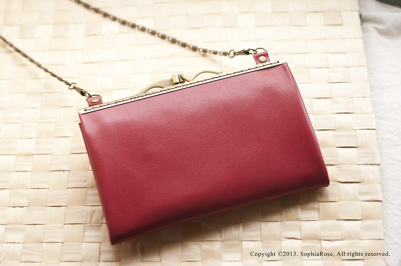 羊皮口金肩背包(深紅色，因口金斷貨，所以最後一件) - Messenger Bags & Sling Bags - Genuine Leather Red