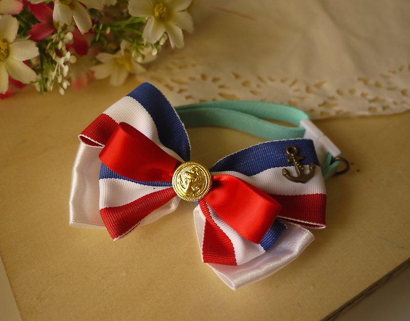 Safe handmade cat and dog pet collar/neck strap/bow tie exquisite bow ribbon small retro British style - Collars & Leashes - Cotton & Hemp Red
