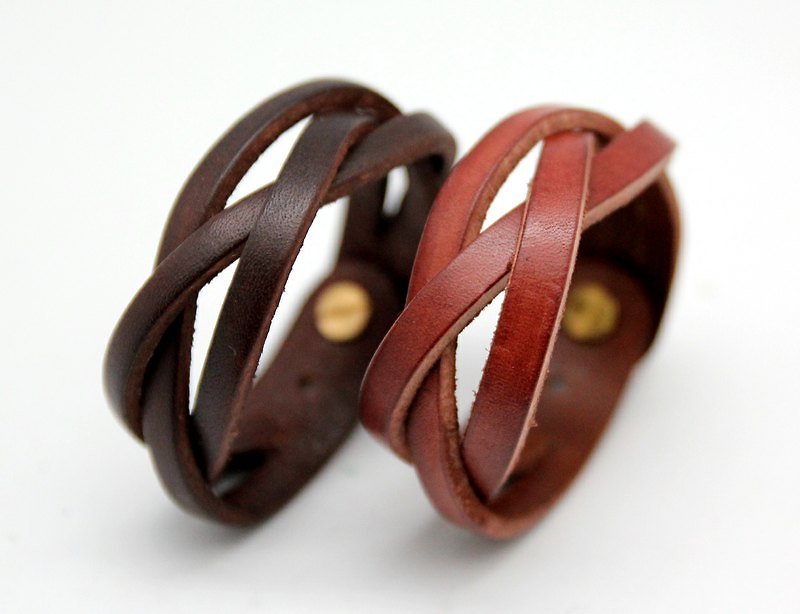 Limited color - woven leather bracelet / 2cm three strands series - Bracelets - Genuine Leather 