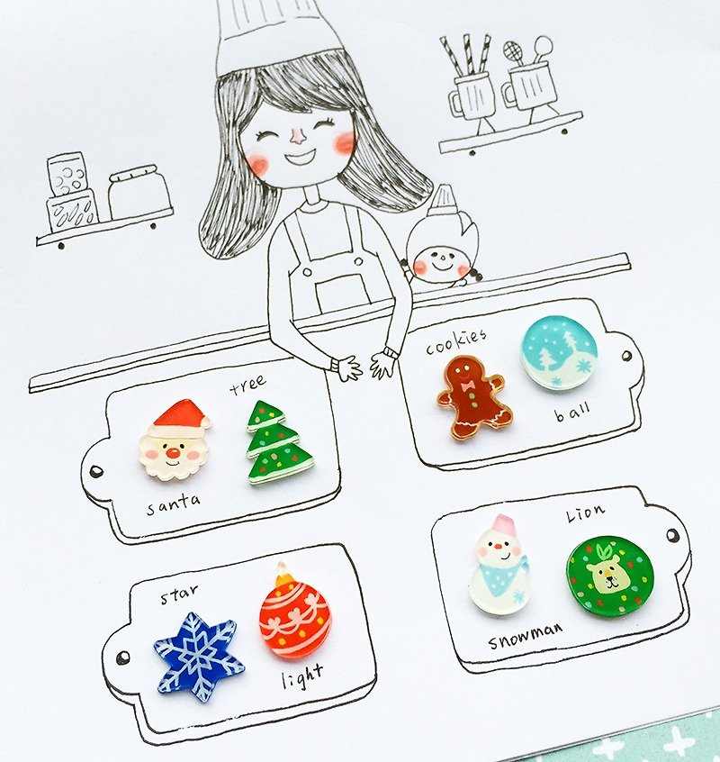 クリスマスプレゼント交換手描きイヤリング、期間限定割引セットで同時購入+一度に4ペア - ピアス・イヤリング - レジン 多色