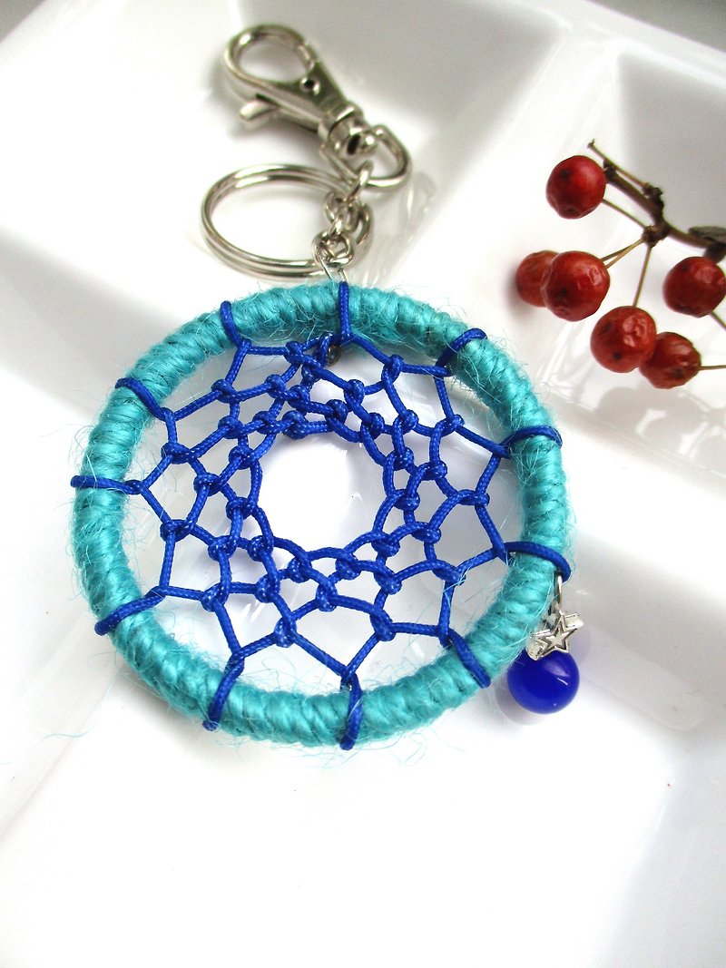小風箏-捕夢網鑰匙圈-土耳藍 - 鑰匙圈/鑰匙包 - 其他材質 藍色