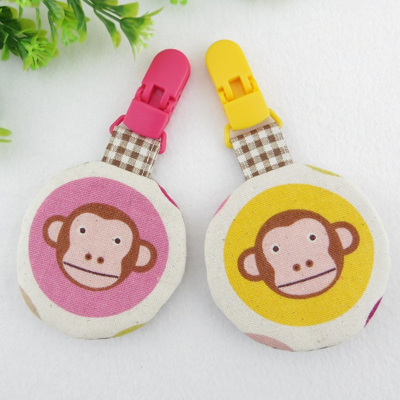 動物圓-猴子-2色可選。圓形平安符袋 (可加價40繡名字) - 平安符袋 - 棉．麻 黃色