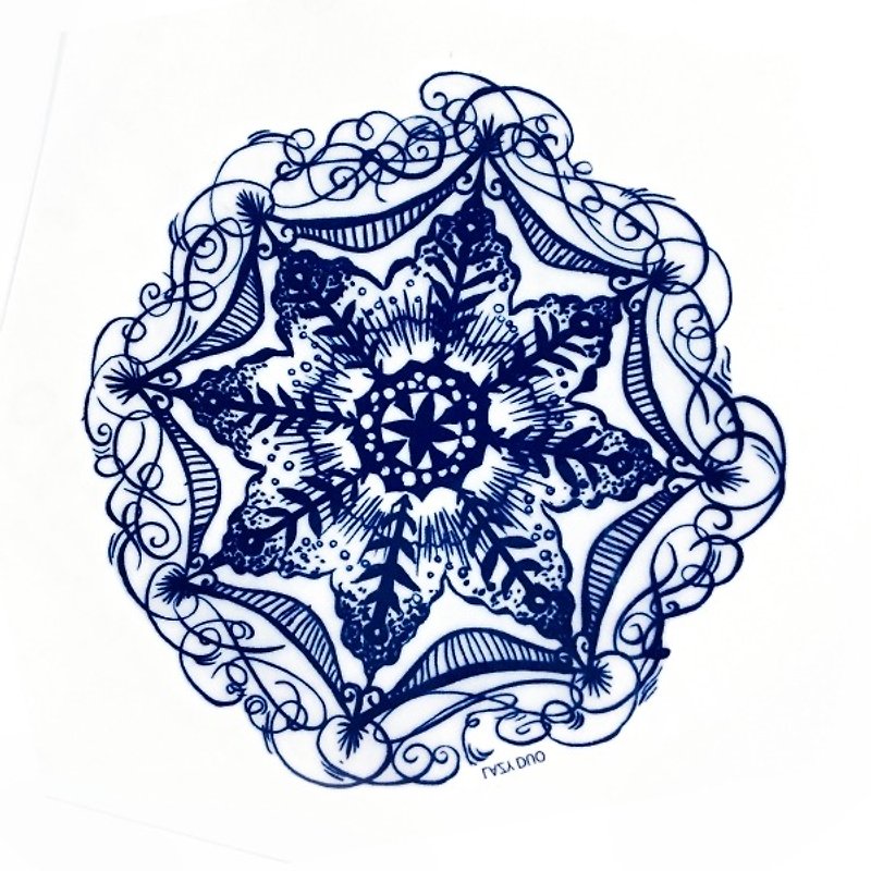 曼陀羅手繪剌青紋身貼紙圓形迷宮塔羅蕾絲花式禪風幾何唯美民族風 - 紋身貼紙/刺青貼紙 - 紙 藍色