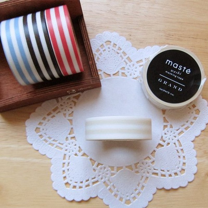 maste Masking Tape and paper tape [horizontal stripes - Beige + White (MSG-MKT16-WH)] - มาสกิ้งเทป - กระดาษ ขาว