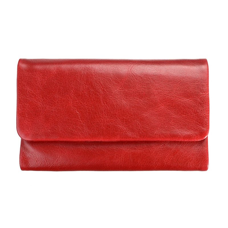 AUDREY Long Clip_Red / Red - กระเป๋าสตางค์ - หนังแท้ สีแดง