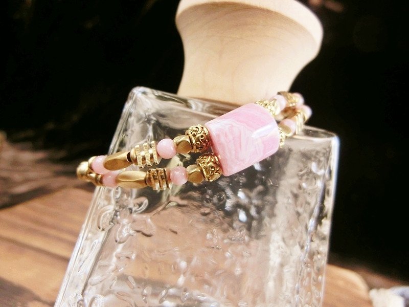 [UNA- excellent Na] handmade block sugar series - ▲ Stone natural stone pattern of red Bronze bracelet ▲ customization - Bracelets - Gemstone Pink