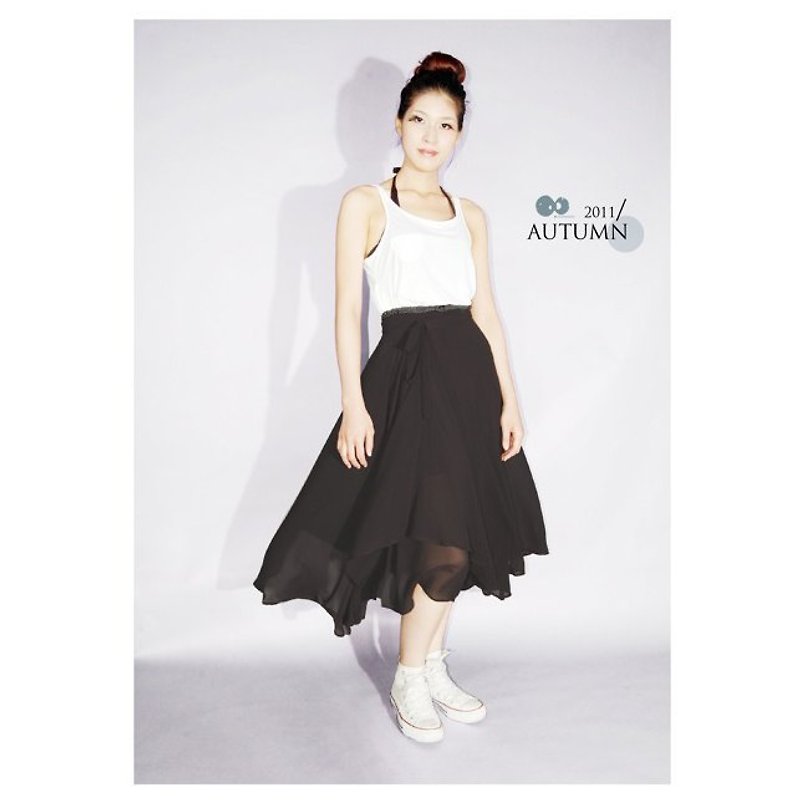 [Skirt] Bandage Multi-wear Chiffon Long Skirt Circle Round-Design - Skirts - Other Materials Multicolor