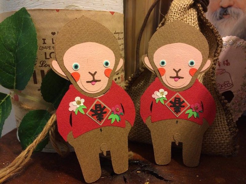 春聯卡片【PORORI CARD】SARU (紅、春） - 卡片/明信片 - 紙 紅色