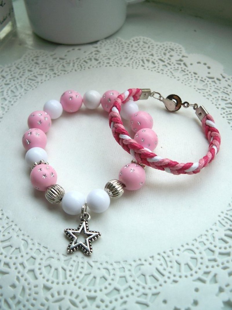 Man Star victory bracelet - pink white -2 article - สร้อยข้อมือ - วัสดุอื่นๆ สึชมพู