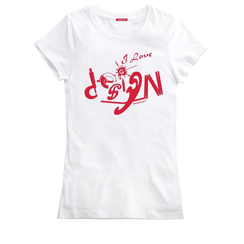 I Love Design T-shirt (Women)_White/Blue/Red - เสื้อยืดผู้หญิง - ผ้าฝ้าย/ผ้าลินิน หลากหลายสี