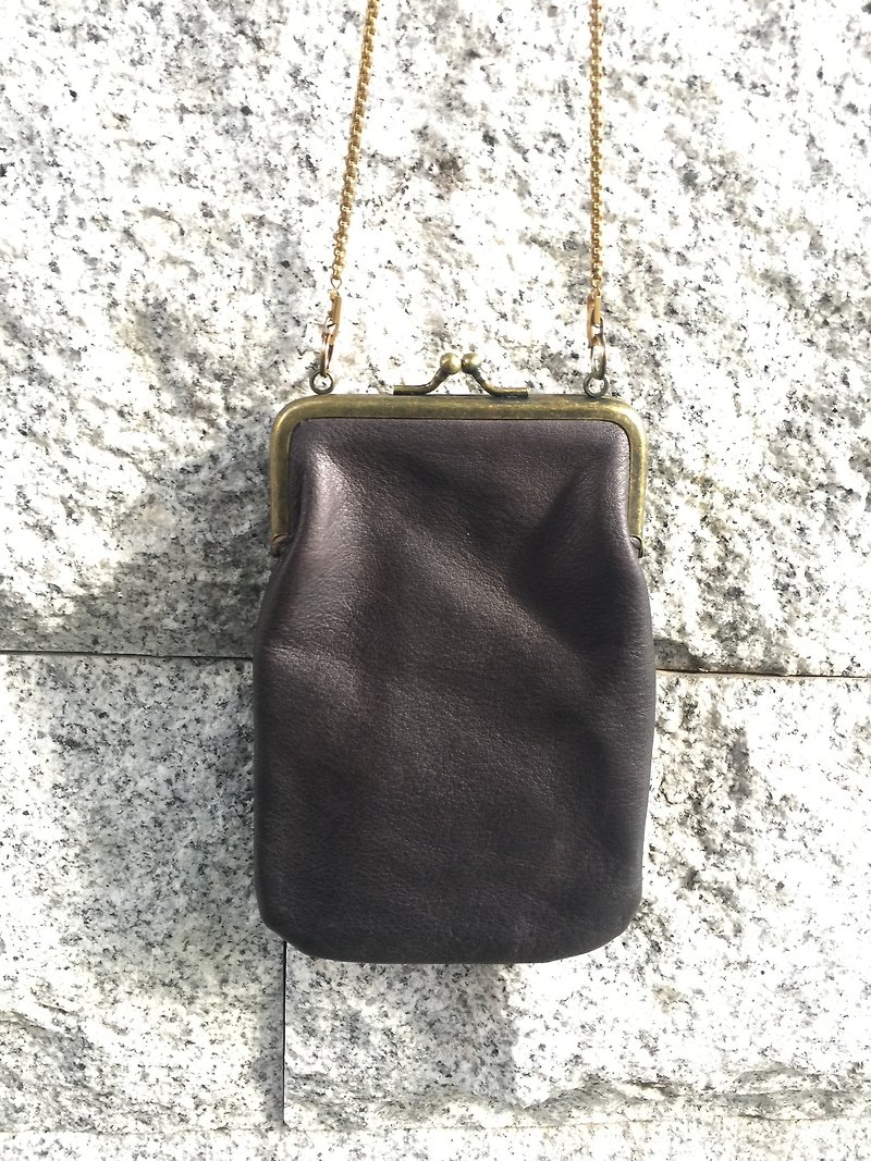 Sienna leather antique small mouth gold - Coin Purses - Genuine Leather Black