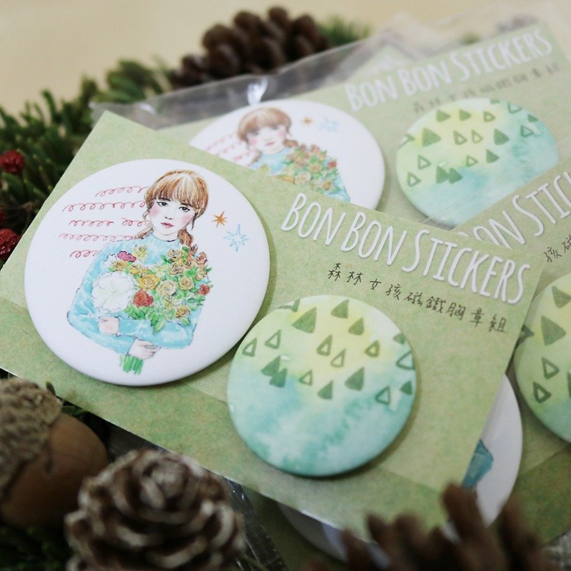 magnet badge set - forest girl - Brooches - Other Metals 