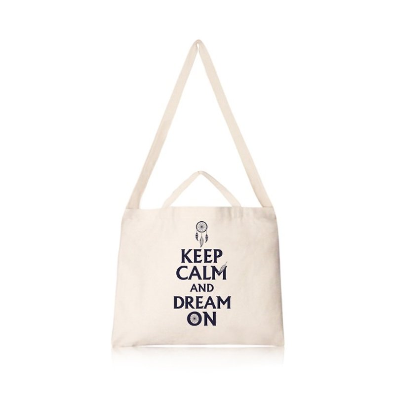 Keep Calm And Dream ON cultural and creative style horizontal canvas bag - กระเป๋าคลัทช์ - ผ้าฝ้าย/ผ้าลินิน สีกากี