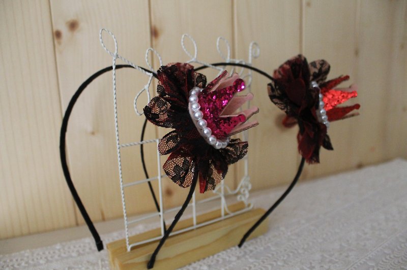 oleta hand made jewelry - a low-key luxury style crown headband - red and black colors - เครื่องประดับผม - วัสดุอื่นๆ สีแดง