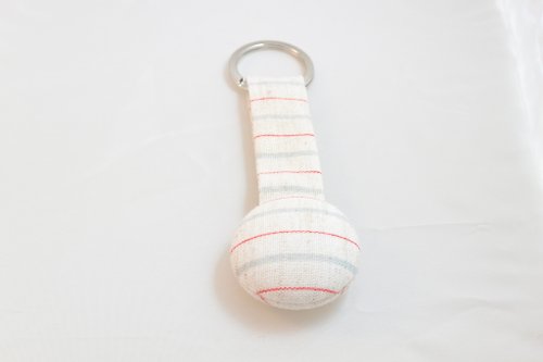 alma-handmade 手感布釦鑰匙圈 - 紅灰線條