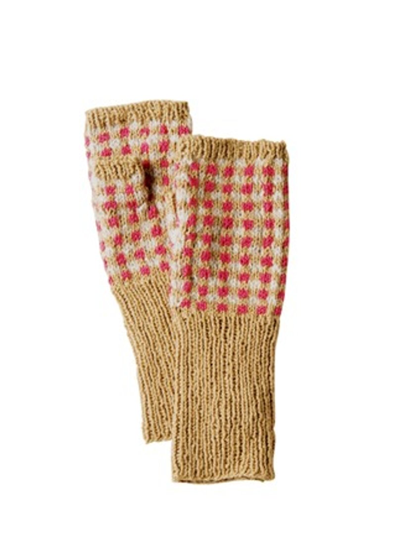 Earth tree fair trade- "Gloves" - hand-knitted wool + cotton pink plaid - Gloves & Mittens - Wool 