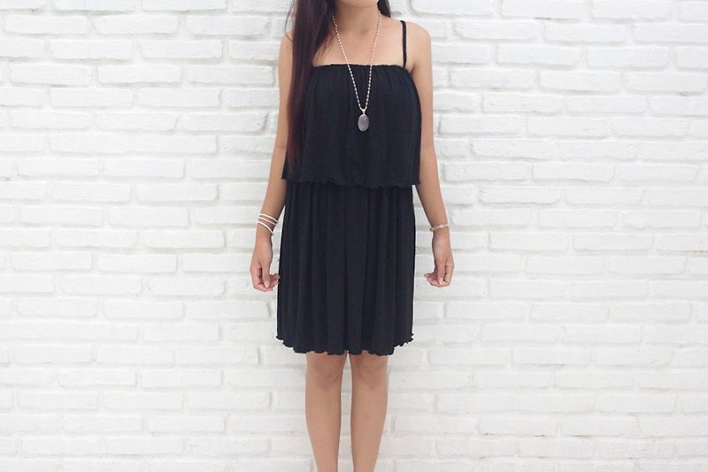 2015 New! Frill camisole Short dress <Black> - ชุดเดรส - วัสดุอื่นๆ สีดำ