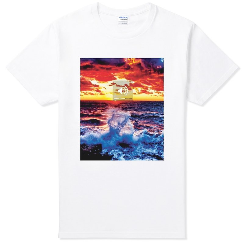 Volume Up-Wave短袖T恤-白色 海浪調大聲  設計 相片 文青 趣味 - 男 T 恤 - 其他材質 白色