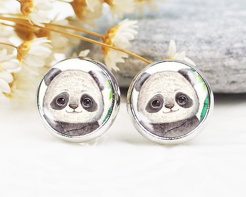 Smiling Panda-Clip-on Earrings︱Earring Earrings︱Small Face Modification Fashion Accessories︱Birthday Gift - Earrings & Clip-ons - Other Metals Multicolor