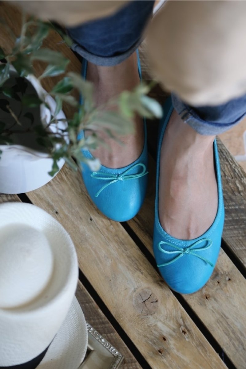 SUD Macaron blue leather ballet shoes - รองเท้าบัลเลต์ - หนังแท้ สีน้ำเงิน