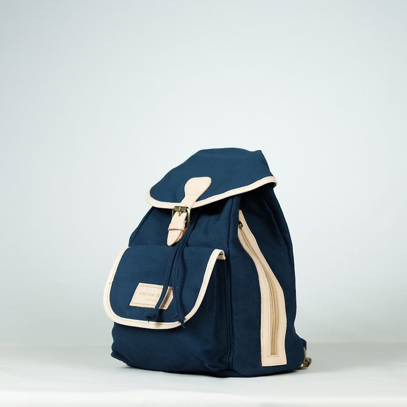 SCHOOL BAG - navy - กระเป๋าเป้สะพายหลัง - ผ้าฝ้าย/ผ้าลินิน สีน้ำเงิน