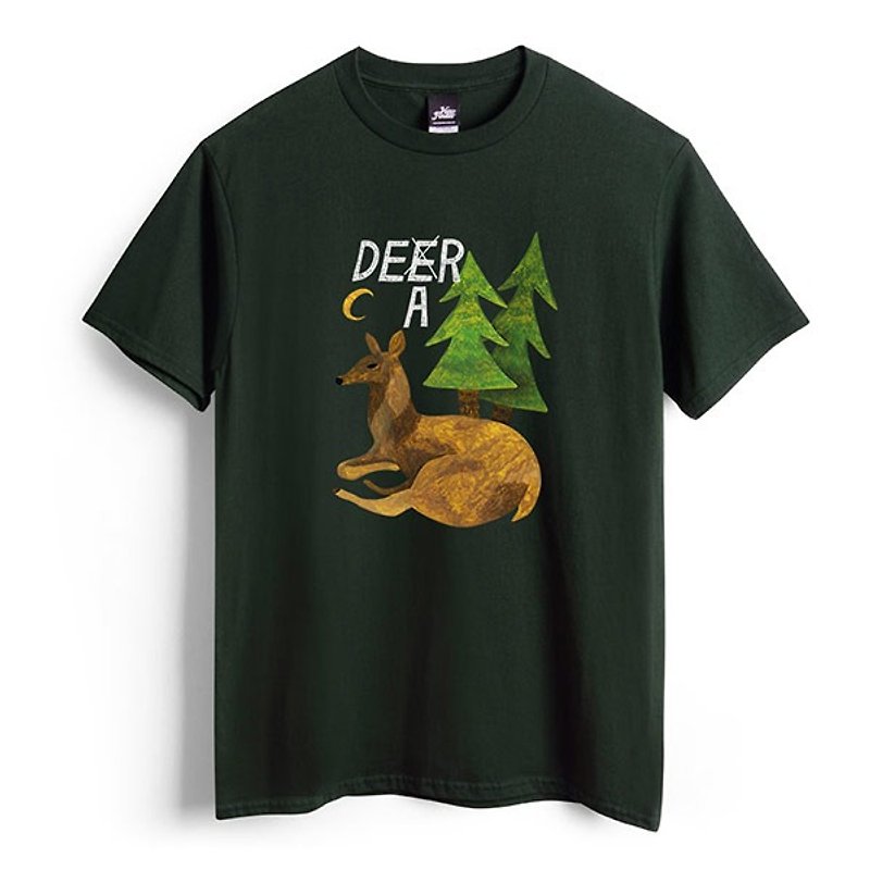 Dear Deer - Forest Green - Unisex T-Shirt - เสื้อยืดผู้ชาย - ผ้าฝ้าย/ผ้าลินิน สีเขียว