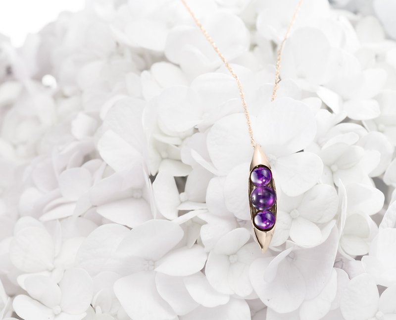 Amethyst Birthstone Necklace, Pea in a Pod Necklace, 3 Stone Trinity Necklace - Collar Necklaces - Precious Metals Purple