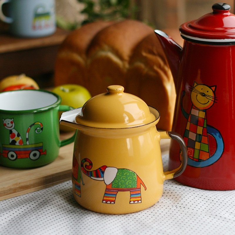 Smaltum Prague Philharmonic Finland enamel jug _ orange color - Teapots & Teacups - Enamel Yellow